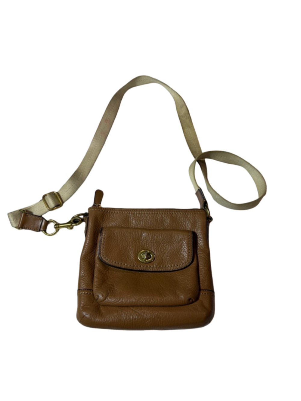 Coach Brown Pebbled Leather Turnlock Swingpack Crossbody Bag